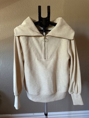 Varley Cream Half-Zip Funnel Neck Sweater